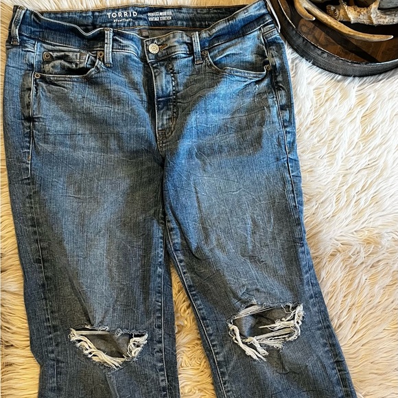 torrid Denim - Torrid Blue Flare Jeans with Distressed Details